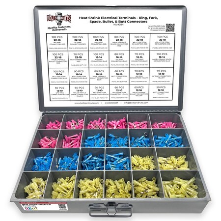 Boltsandnuts.Com Marine Grade Heat Shrink Terminal Connectors Assortment - 1921 Pieces Assortment Kit #384